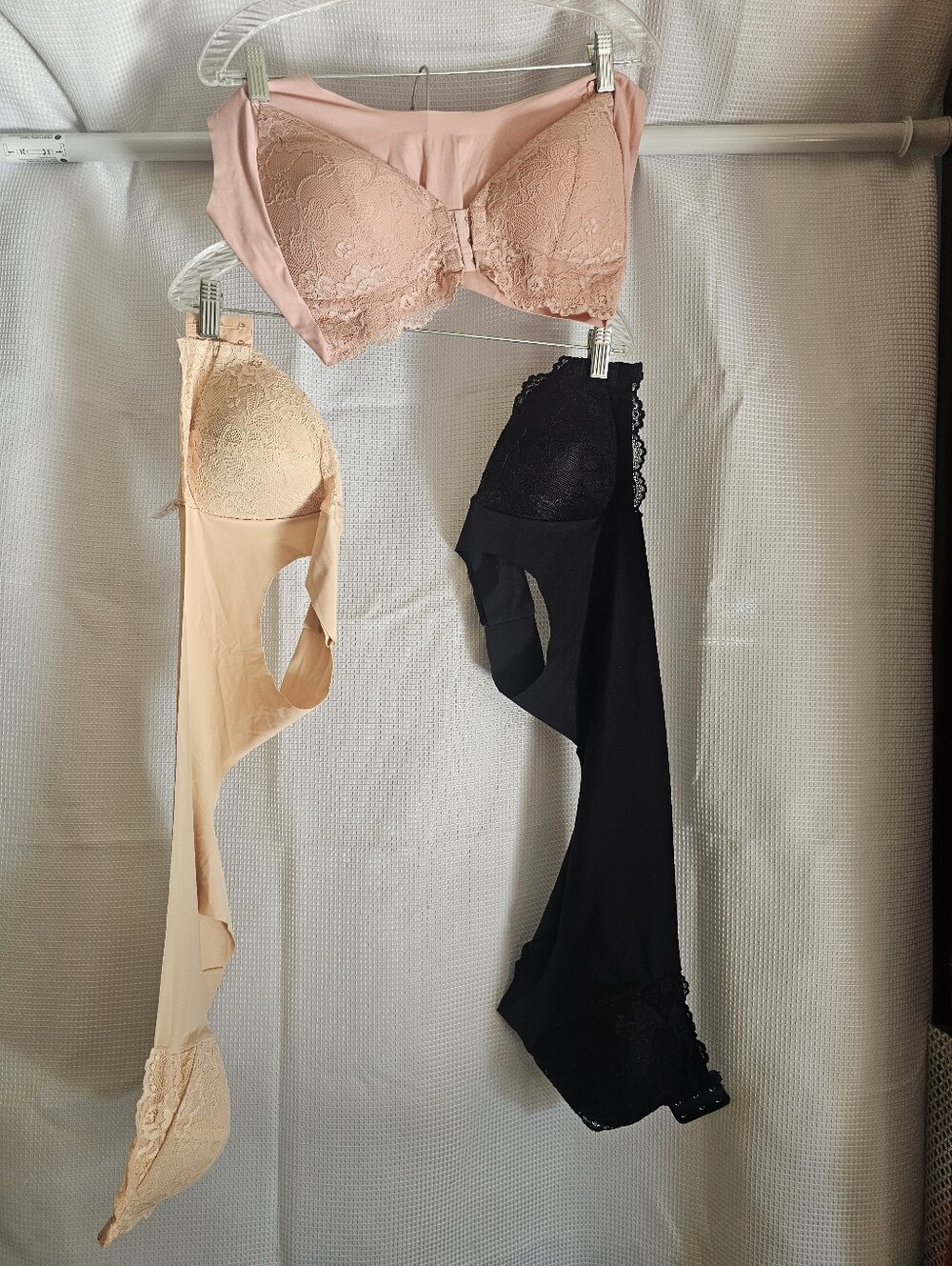 Lace Trim Push-Up Bra Set - Pink & Black & Tan